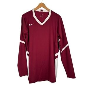NWT Nike Womens Long Sleeve V Neck Soccer Jersey Top Burgundy White XL